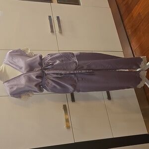 Vintage 100% Silk Lavender Lace Pajama Top & Pants Set Purple Size Medium